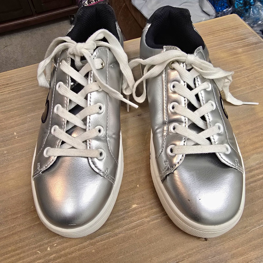 Disney Mickey Mouse Silver Lace-Up Sneakers White Laces Black/White Accents